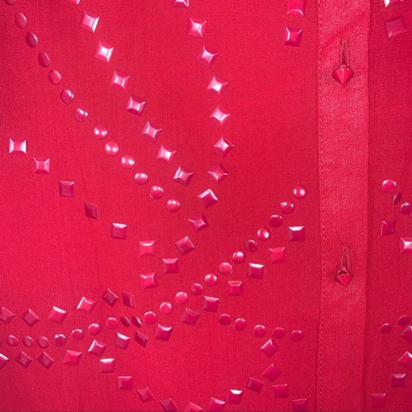 Vertigo Red studded sleeveless blouse semi sheer button down size small - Picture 9 of 13